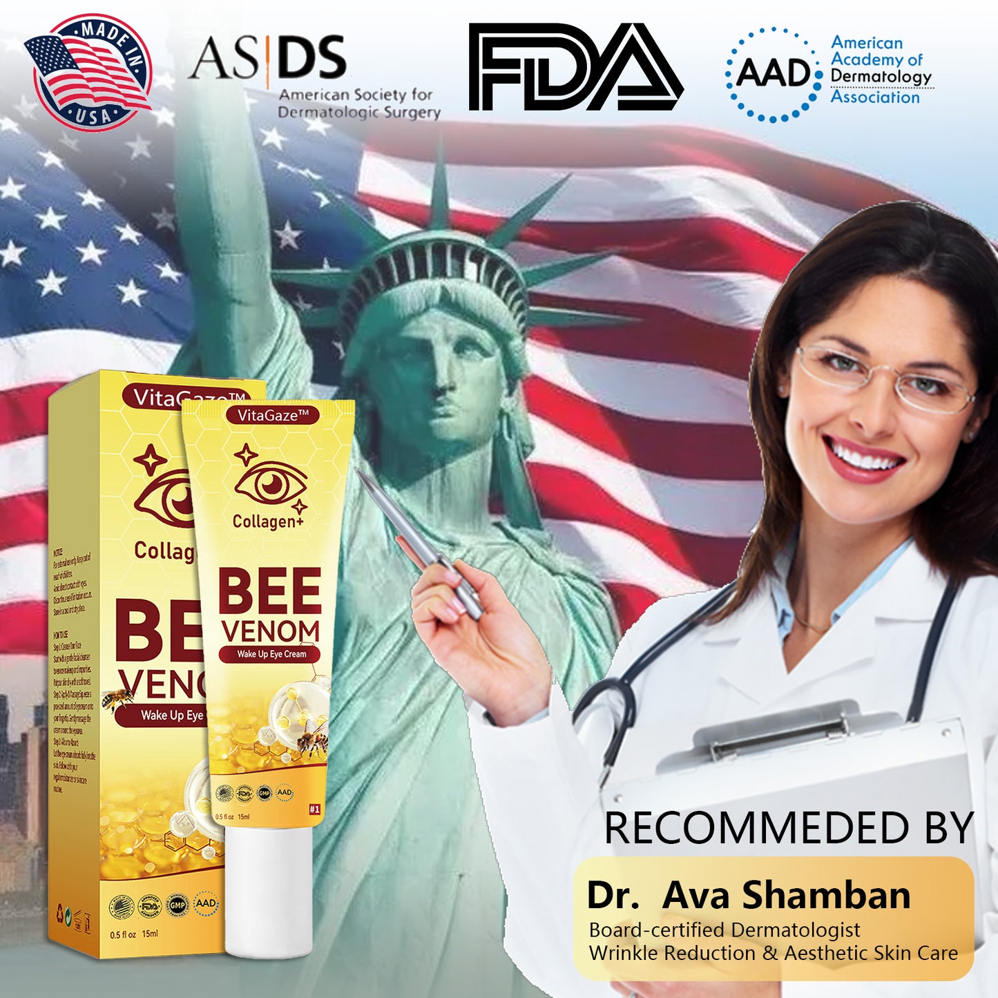 🐝VitaGaze™ Collagen+ Bee Venom Wake Up Eye Cream US Patented Exclusive Dermatologist Recommended